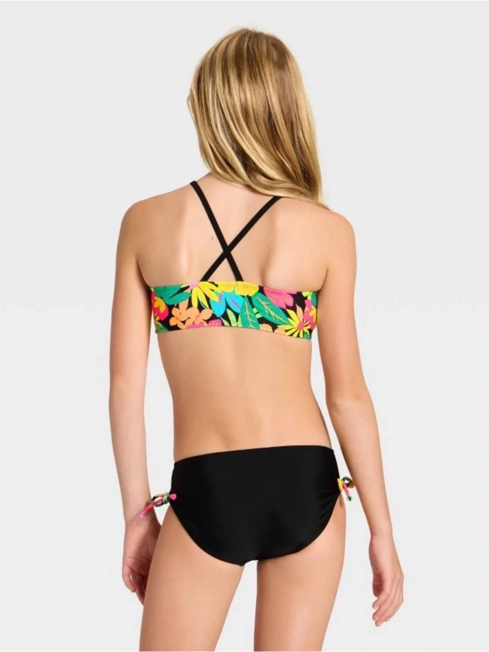 Cat & Jack Multicolor Floral Racerback Bikini with Black Bottoms